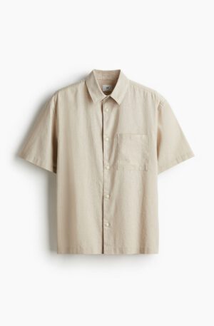 regular fit short sleeve linen blend shirt