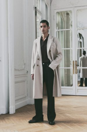 relaxed fit double breasted twill coat